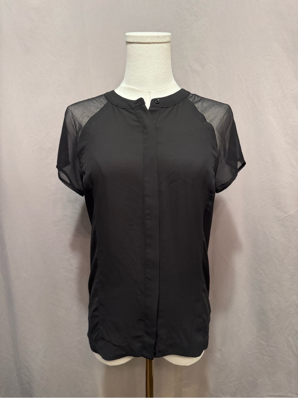 EUC Ro&De Black Short-Sleeve Sheer Yoke Blouse - Size S